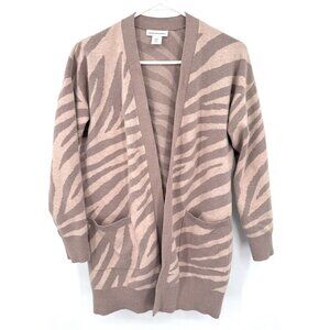 Cupcakes & Cashmere Women's Open-Front Zebra Animal Print Cardigan‎ Sz M Pockets